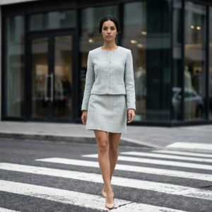 Bouclé-Rock mit Lurex | Größe 40 hellblau - erhältlich bei MA Modeatelier