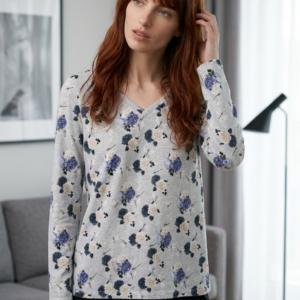 Langarmshirt "Basic II" mit Blumen und Libellenprint Gr. 42 - erhältlich bei MA Modeatelier